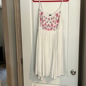 Torrid White Dress with Pink Floral Embroidery